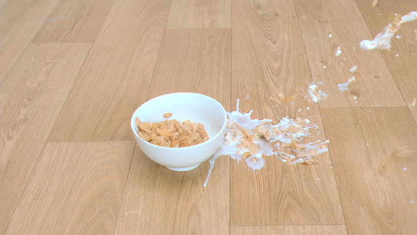 spilt cereal on wood floor
